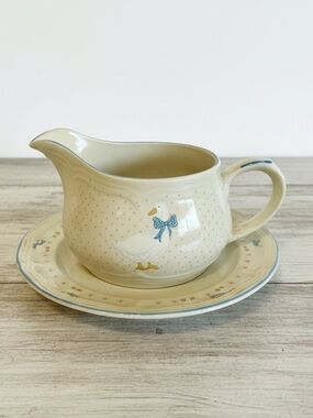 Vintage Brockoven Stoneware Goose Gravy Boat & Saucer Plate Aunt Rhody